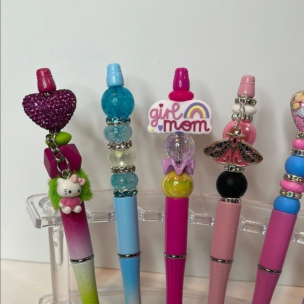 Beaded Office Pens Set with Decorative Toppers